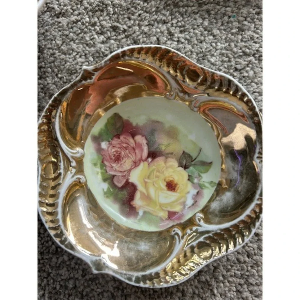 7-PC Antique Hand Painted Nippon Floral & Gold Nut Bowl &‎ 6 Salt Cellar Dishes